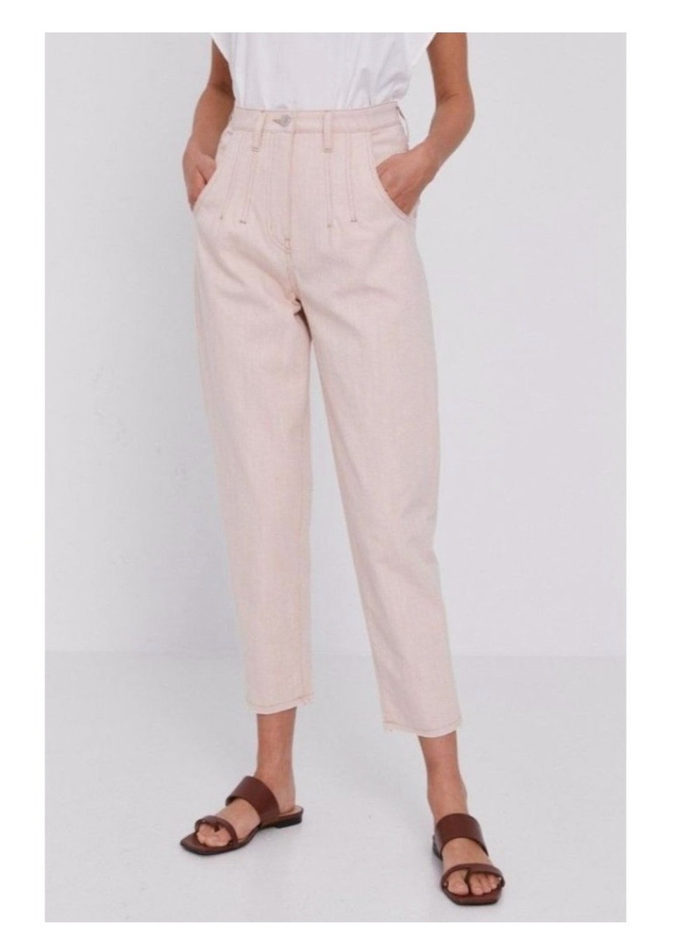 Cropped High-Rise Jeans in Pale Blush